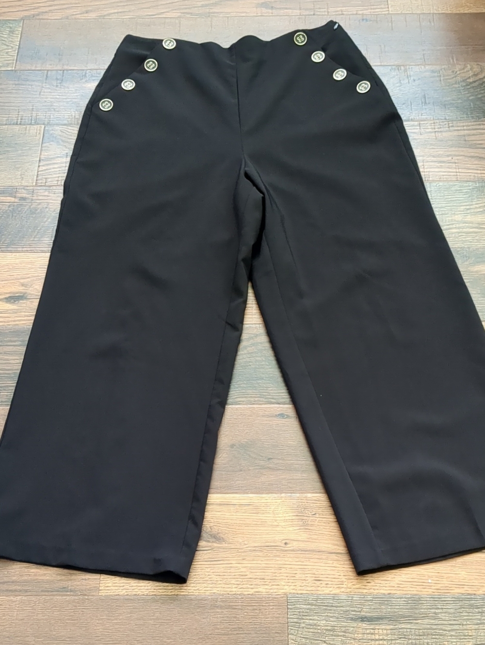 Torrid Sailor High Waisted Black Wide Leg Work Pants, Gold Buttons, Size 18 R